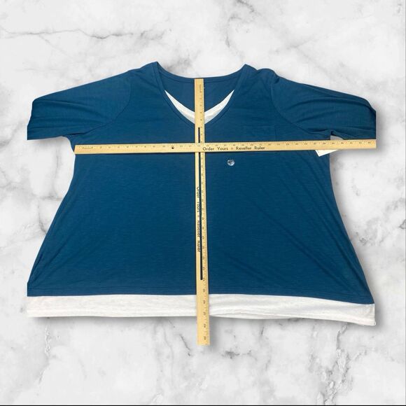 Avenue Your Tee Womens sz 30/32- 3/4 Sleeve Blue White T Shirt MSRP: $35 - Picture 5 of 15